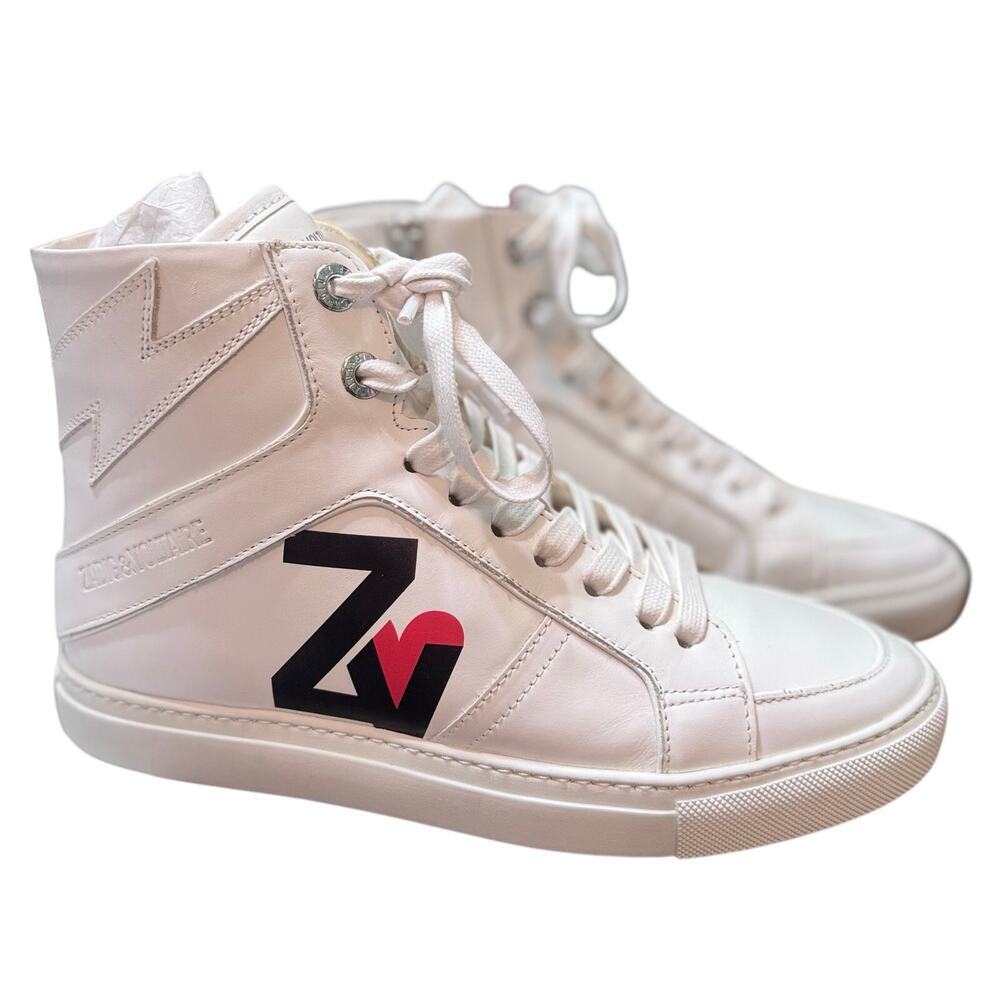NEW Zadig Voltaire Crush Logo High Top Leather Sneakers Size 38/ US 7